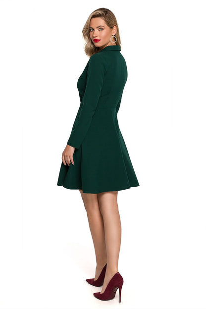 Elegant Flared Evening Dress with Envelope Neckline by Makover - Back view in elegant green, showcasing the dress’s graceful style and perfect fit.