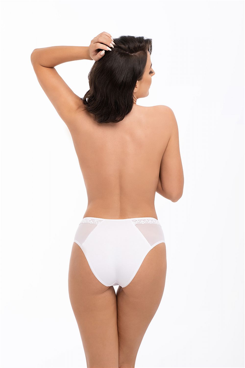 Babell 169 Classic Ladies' Panties with Frill Lace and Soft Cotton Comfort, displaying the back view of the model, emphasising the luxurious soft cotton and stylish frill lace for an exquisite everyday allure.