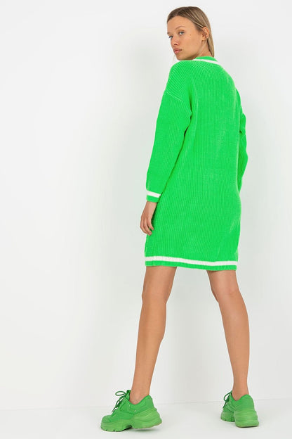 Elegant Rue Paris Knit Dress with Long Sleeves and Heart Neckline - Perfect for Any Occasion, captured from the back, showcasing the luxurious knit fabric and sporty style in a bold green.