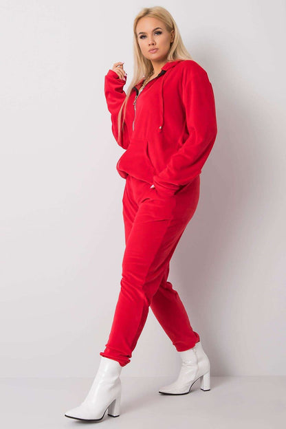 Luxurious Plus Size Velour Set: Zip-Up Hoodie and Tie-Waist Pants displayed in vibrant red, showcasing the ultimate comfort and style for curvy figures.