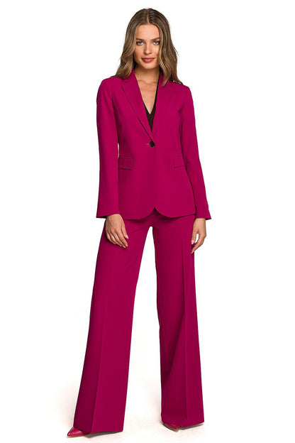 Front view of a stunning fuchsia one-button waist jacket for women, emphasising a refined silhouette, perfect for professional and elegant settings.