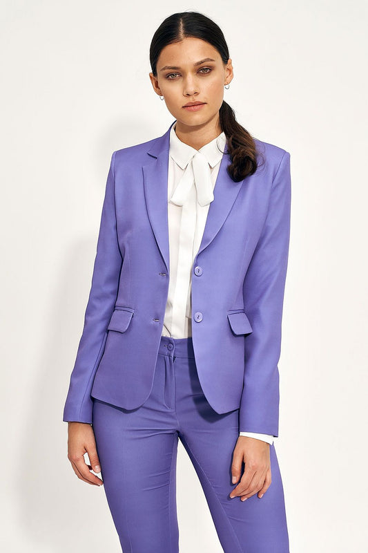Nife Women’s Classic Blazer Jacket in elegant purple, tailored fit with a casual cut, styled with a white blouse, perfect for work and everyday chic.