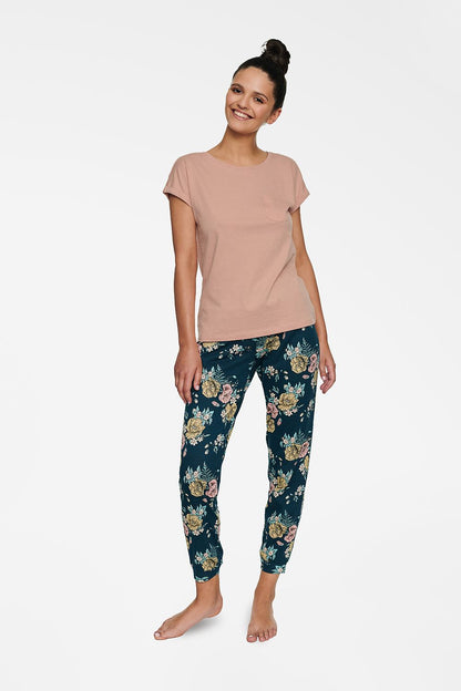 Luxurious Henderson Hilly women's 3-piece floral pajama set featuring a soft cotton short-sleeve T-shirt and coordinating shorts, designed for elegant comfort.