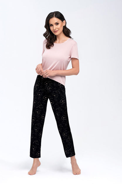 Babella Women's Luxurious 2-Piece Pyjama Set featuring a short sleeve blouse and elegant 7/8 pants, designed for comfort and style during autumn nights.