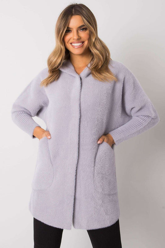 Elegant luxury women's wool blend coat in soft lavender featuring a hood, press studs, and slip pockets, perfect for autumn style.