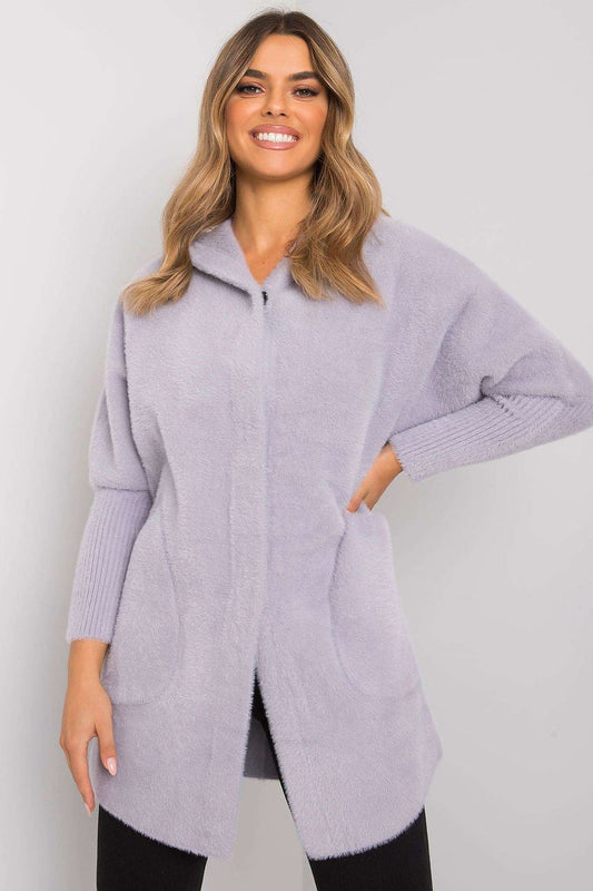 Stylish wool blend coat for women in a chic lavender hue, designed with a hood, press studs, and handy slip pockets, ideal for the autumn season.