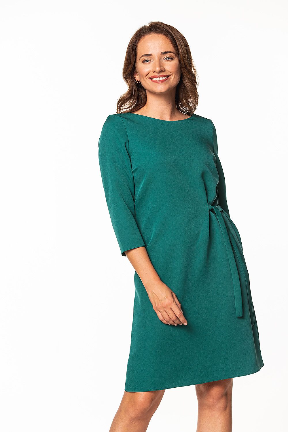 Elegant Midi Dress with Waist Tie & 3/4 Sleeves by Tessita, showcasing sophisticated design and luxurious fabric blend perfect for any occasion.