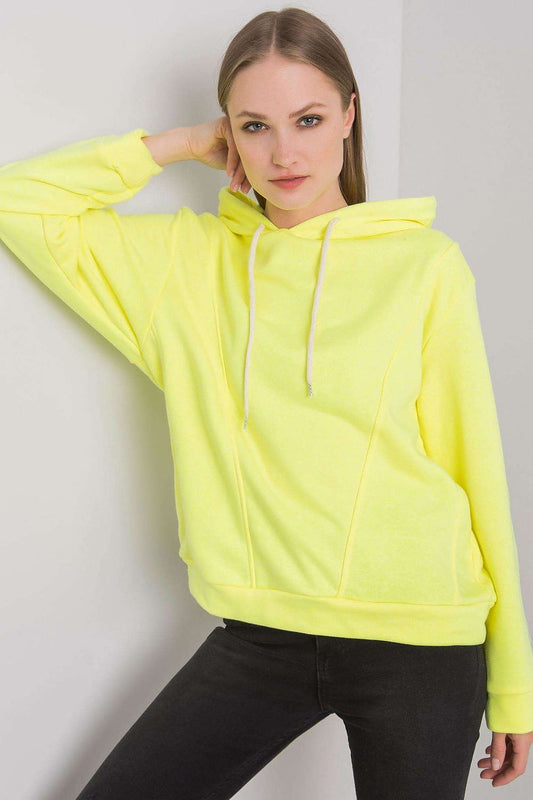 Luxurious yellow cotton blend hoodie sweatshirt for women, featuring long sleeves and a stylish front design, perfect for casual yet chic occasions.