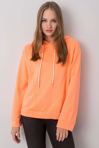 Sophisticated women's neon orange cotton blend hoodie sweatshirt with long sleeves, perfect for chic casual wear.