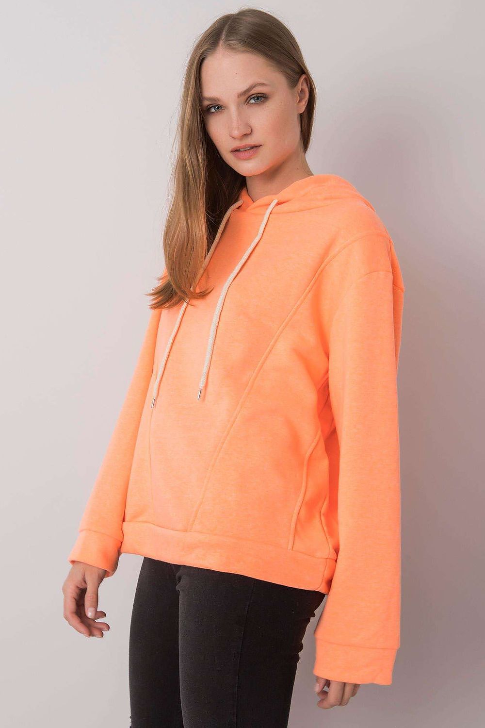 Ex Moda luxurious women's cotton blend hoodie sweatshirt in vibrant orange, featuring long sleeves and a stylish hood, perfect for casual elegance.