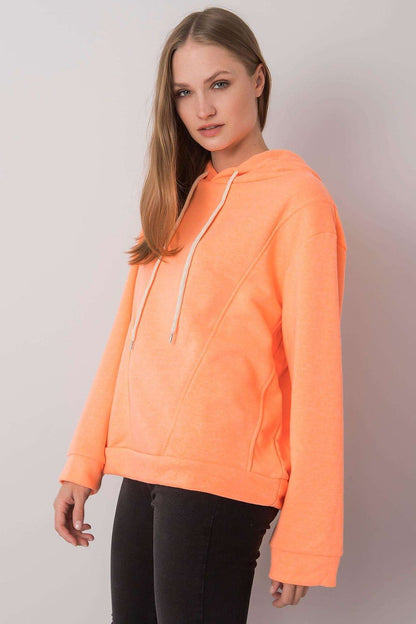 Ex Moda luxurious women's cotton blend hoodie sweatshirt in vibrant orange, featuring long sleeves and a stylish hood, perfect for casual elegance.