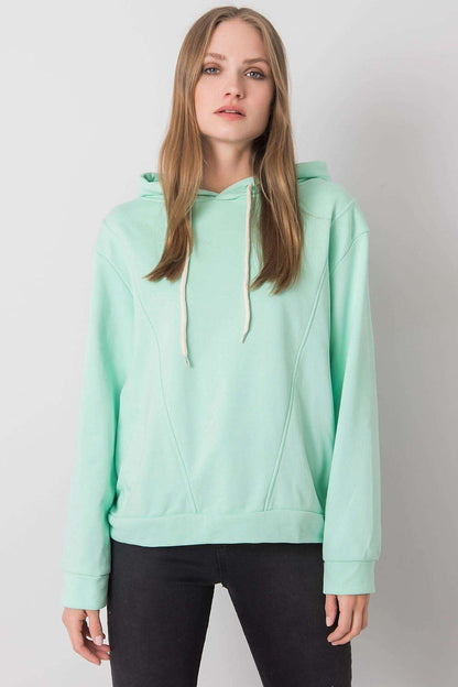 Ex Moda women's cotton blend hoodie sweatshirt in a fresh mint hue, showcasing long sleeves and a contemporary hooded design for sophisticated style.