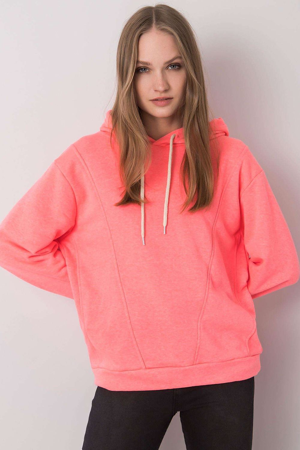 Luxurious women's long sleeve hoodie sweatshirt in vibrant pink, featuring a stylish hood and comfortable fit by Ex Moda, perfect for casual and chic outings.