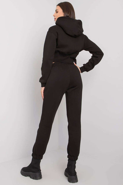 Stylish back view of the Ex Moda luxe black hoodie and pants set, highlighting the trendy cropped design and comfortable fit.
