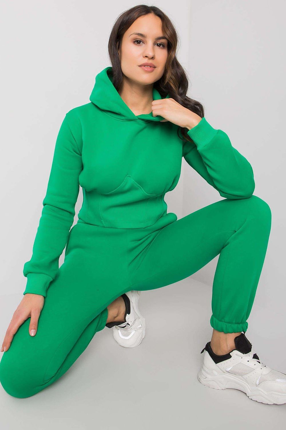 Elegant women's luxe 2-piece cotton sweatshirt set featuring a vibrant green hoodie and matching long pants, perfect for stylish casual wear.