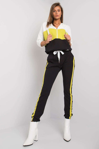 Vibrant women's cotton sweatshirt set in black and striking yellow accentuations, elevating your casual ensemble with modern elegance.
