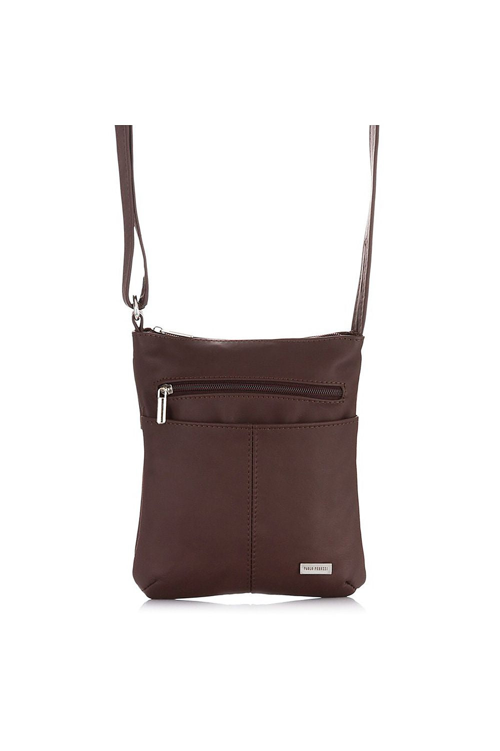 Chic brown leather crossbody bag for women, crafted with multiple pockets for practicality and elegance. An adjustable strap adds comfort, making it an essential accessory for any stylish ensemble.