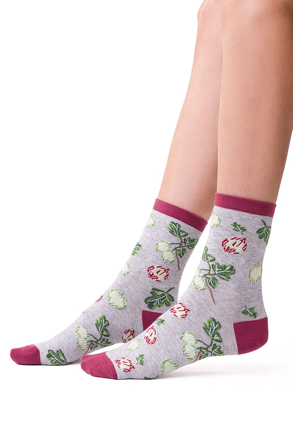 Elegant women's cotton ankle socks featuring a gooseberry pattern, designed for comfort and style.