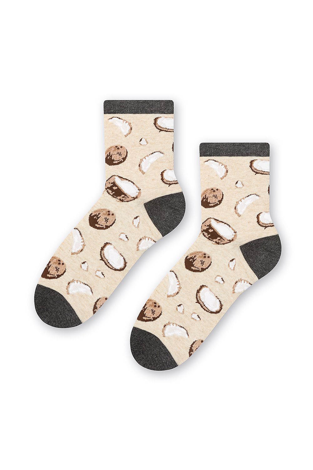 Stylish women's cotton ankle socks adorned with a playful coconut design, combining comfort and trend.