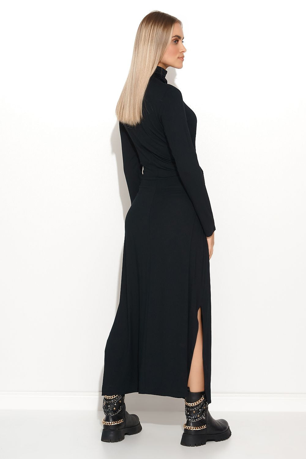 Sophisticated Makadamia Long Turtleneck Daydress with elegant asymmetrical tie, ideal for both formal parties and casual outings.