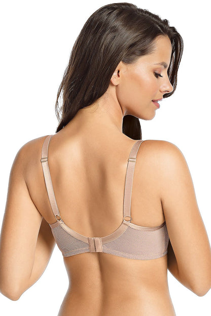 Elegant beige seamless bra back view, designed with soft mesh and no side whalebones, ensuring an ultra-comfortable wear.