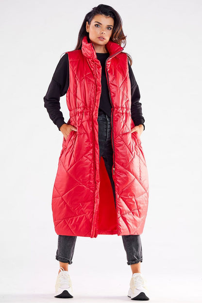 Elegant oversized red vest by Awama, featuring a sleek design with adjustable waist, perfect for autumn fashion styling.