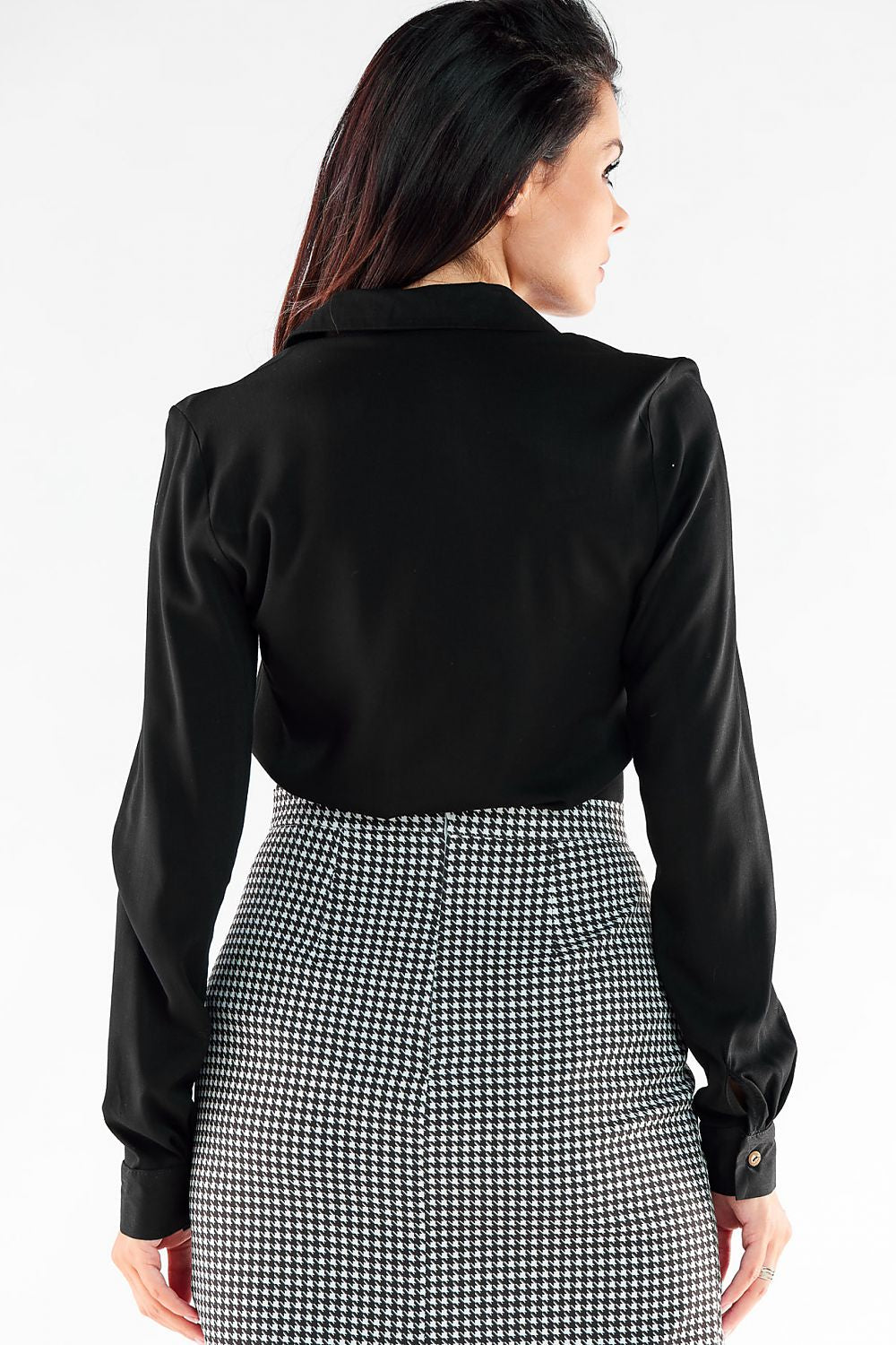 Elegant long sleeve shirt by Awama, featuring a sophisticated black design, displayed from the back, perfect for professional and evening wear.