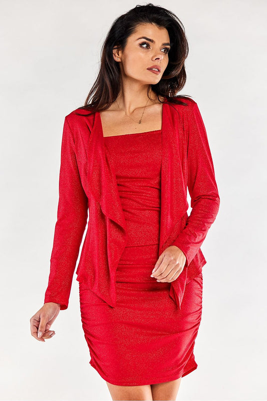 Luxury red loose-fitting long-sleeved bedspread jacket from Awama, showcasing a sophisticated design with a square neckline and elegant shimmer, perfect for both casual and formal occasions.