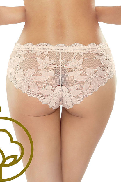 Back view of Lapinee lace panties adorned with floral patterns, emphasising elegance and sensuality with intricate lace detailing.