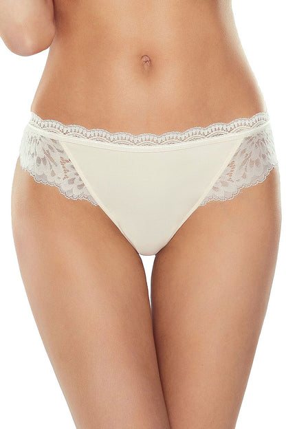 Luxurious Lapinee bra-style panties in elegant cream with intricate lace detailing and microfiber for ultimate comfort. Perfect for a sophisticated, floral-inspired look.