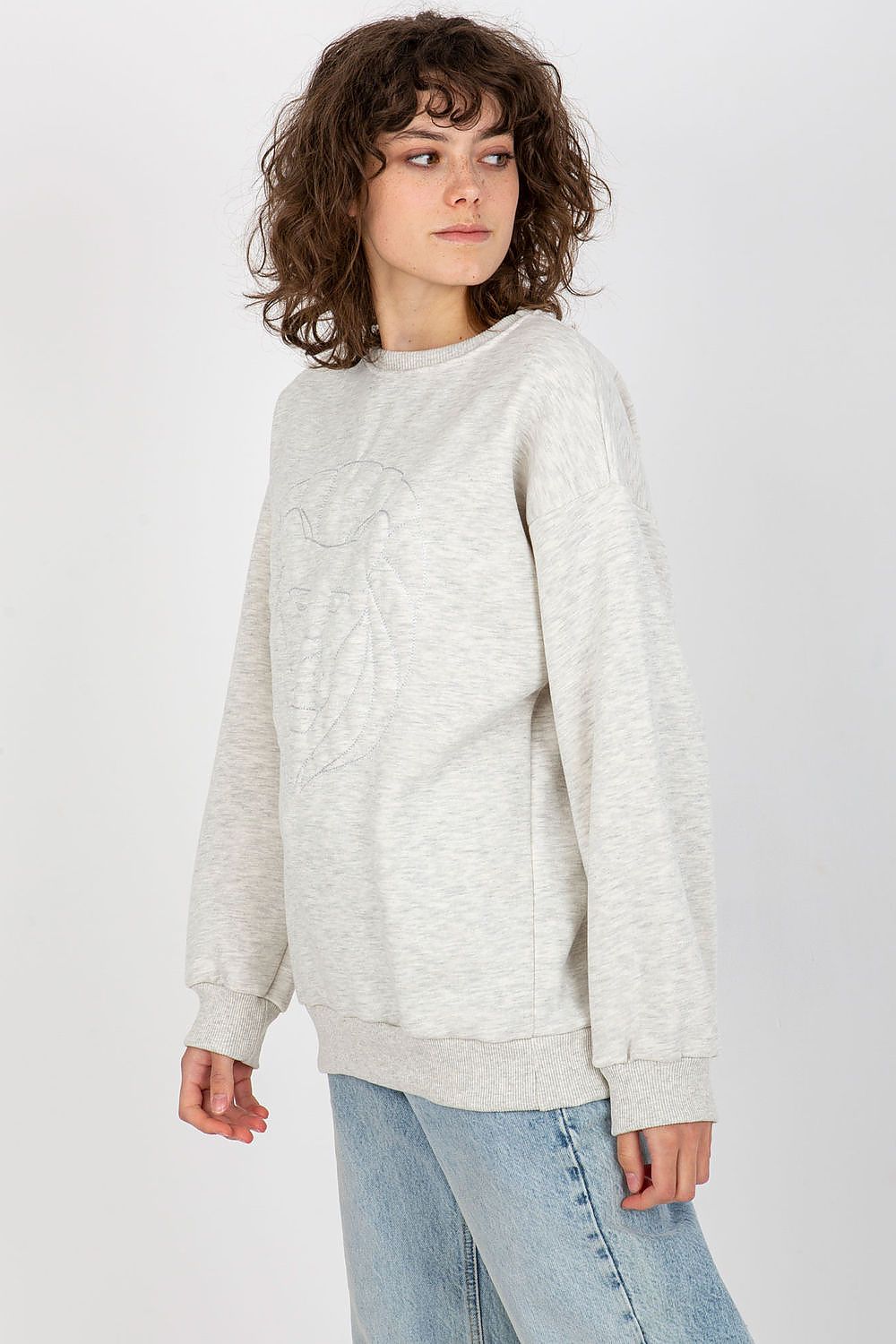 Chic light grey sweatshirt with embroidery, expertly tailored for women seeking effortless elegance in everyday wear.