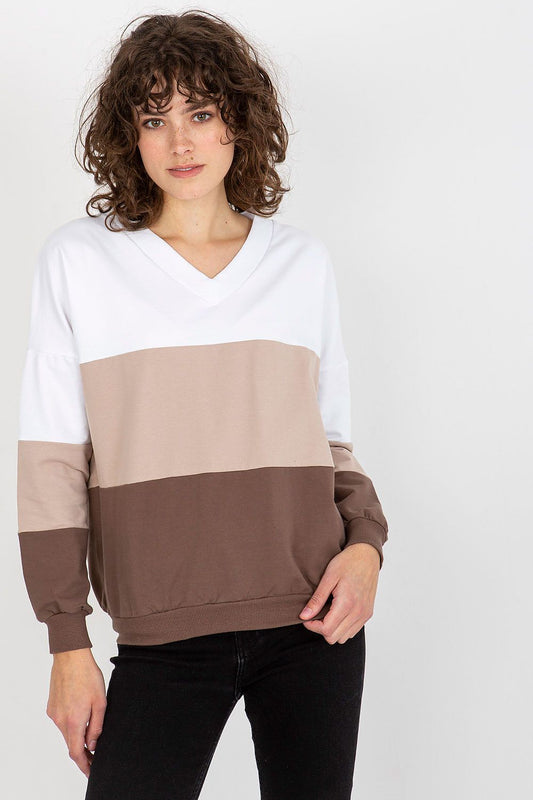 Luxurious women's Rue Paris sweatshirt featuring a stylish tri-colour design with a heart neckline, perfect for chic everyday wear.