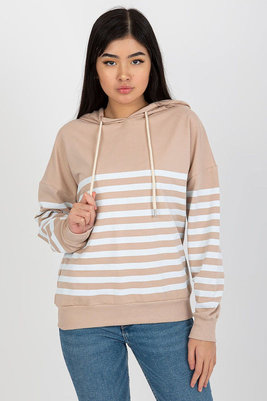 Luxury Women's Striped Hoodie Sweatshirt by Rue Paris featuring a comfortable long sleeve design in elegant striped fabric.