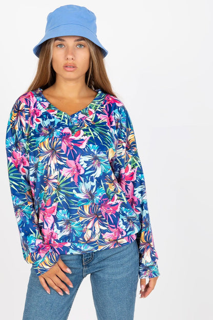 Luxurious Colourful Velour Sweatshirt with Heart Neckline by Rue Paris, showcasing long sleeves and artisanal craftsmanship.