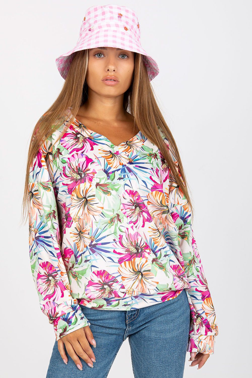 Elegant Colourful Velour Sweatshirt with Heart Neckline and Long Sleeves, designed by Rue Paris, ideal for stylish layering.