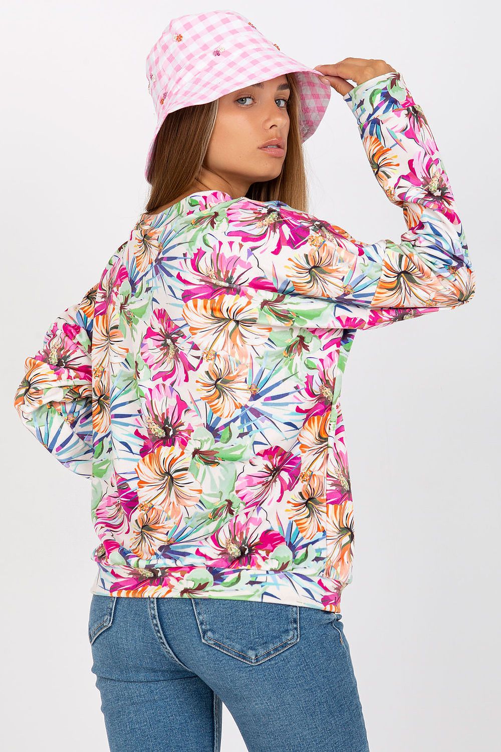 Close-up of the heart neckline detail on the vibrant velour sweatshirt by Rue Paris, showcasing a blend of 90% viscose and 10% spandex for comfort.