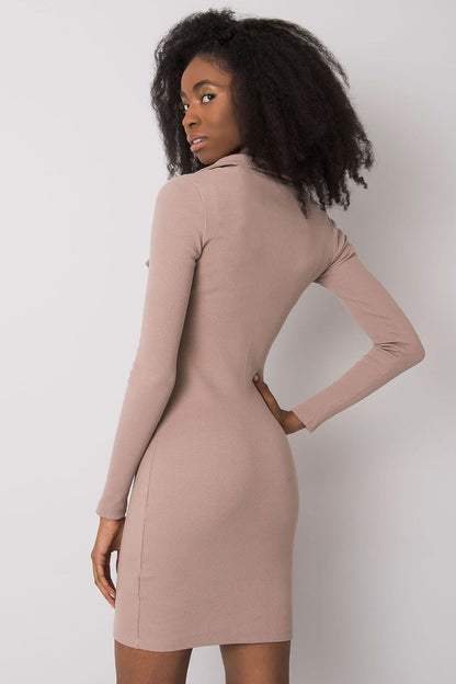 Elegant Ribbed Pencil Cut Dress with Heart Neckline and Long Sleeves by Rue Paris styled elegantly, demonstrating versatility and modern luxury.