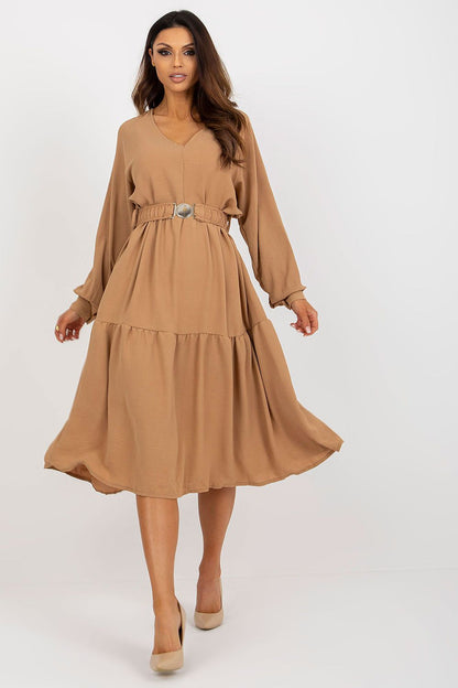 Och Bella Casual Long Sleeve Dress with Heart Neckline and Frill Trim - Luxurious casual dress designed for comfort and style, ideal for any occasion.