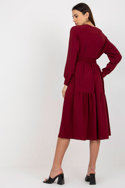 Full view of the Och Bella Casual Long Sleeve Dress with Heart Neckline in soft polyester, ideal for a luxurious yet casual everyday ensemble.