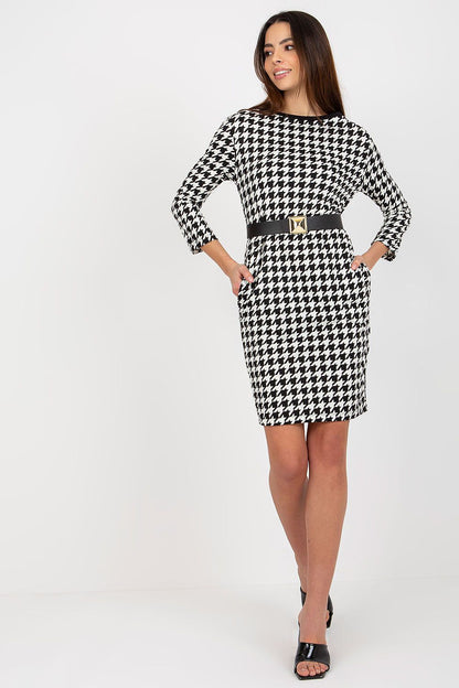 Elegant daydress featuring Och Bella Long Sleeve Pencil Cut Dress with Belt and Pockets, showcasing a sophisticated design in luxurious polyester.