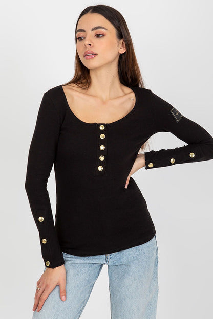 Och Bella Fitted Cotton Blouse with Long Sleeves & Press Studs – Elegant Round Neckline showcasing the luxurious fabric and tailored fit.