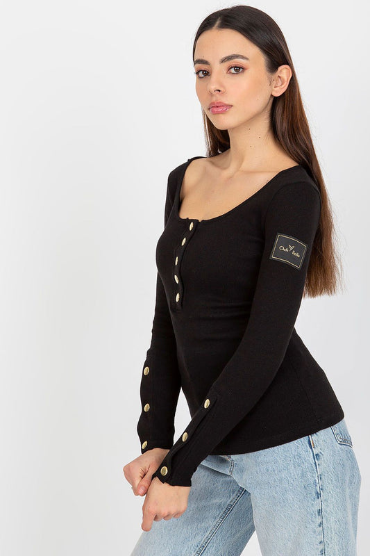 Stylish display of the Och Bella Fitted Cotton Blouse with Long Sleeves & Press Studs – Elegant Round Neckline emphasising the sophisticated design and craftsmanship.