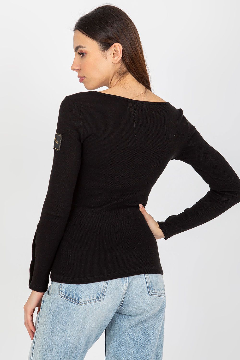 Close-up view of Och Bella Fitted Cotton Blouse with Long Sleeves & Press Studs – Elegant Round Neckline highlighting the premium cotton blend texture.