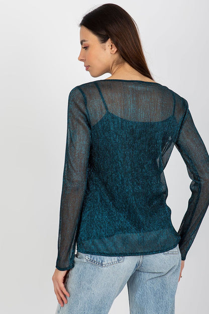 Flat lay of the Luxury Lakerta 2-Piece Blouse with Long Sleeves showcasing the fabric texture and unique decorative flower brooch.