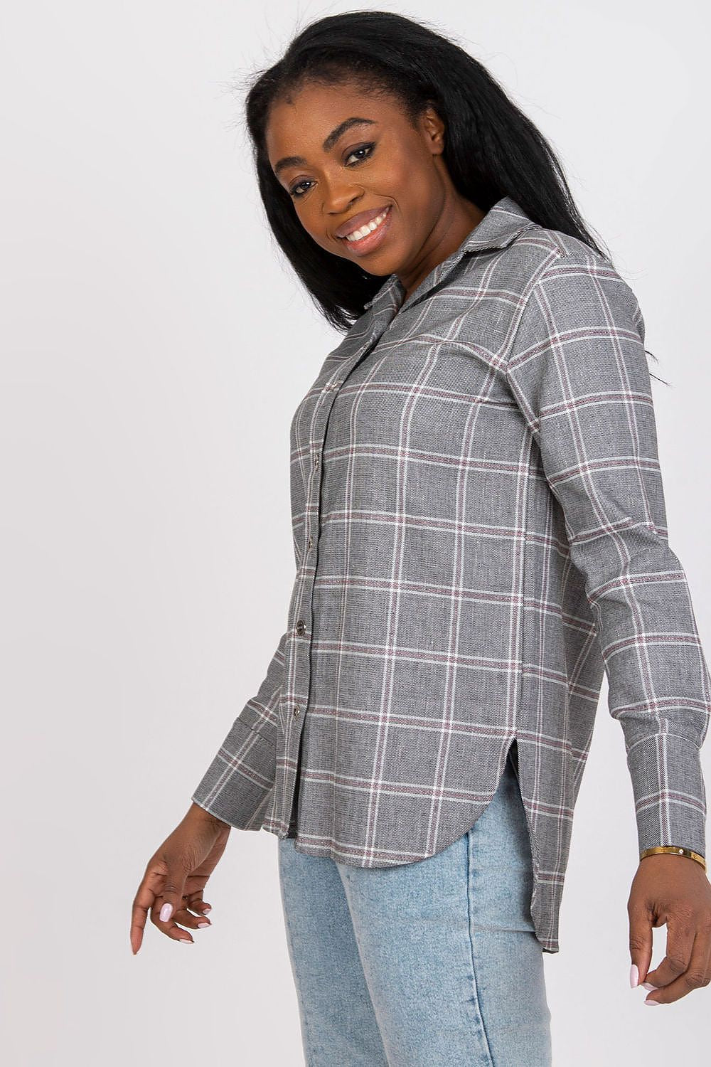 Luxurious Dark Pink Plaid Long Sleeve Shirt for Women by Lakerta - Soft Cotton Blend with elegant plaid design and buttoned details.