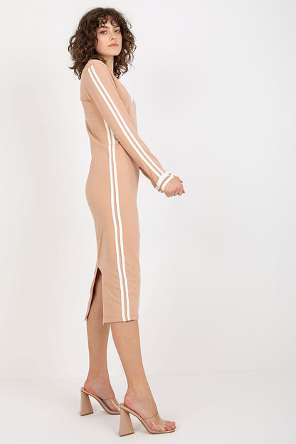 Detail view of the Elegant Pencil Cut Daydress with Long Sleeves and V-Neck, featuring high-quality Cotton & Spandex Blend for a perfect fit.