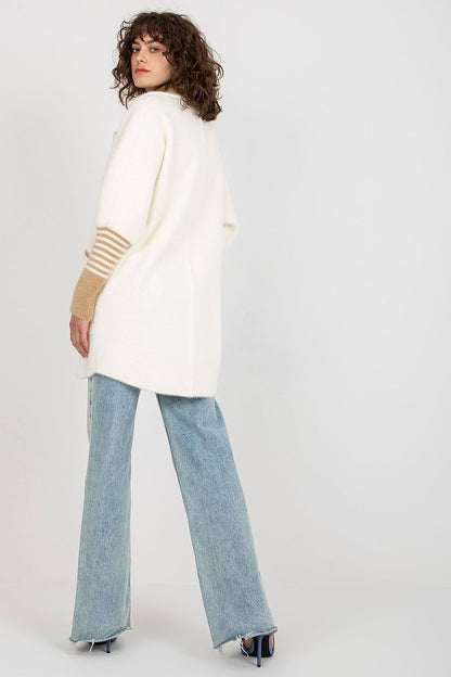 Side view of the Luxurious Women's Long Sleeve Wool Blend Coat showcasing the stylish design and large slip pockets.