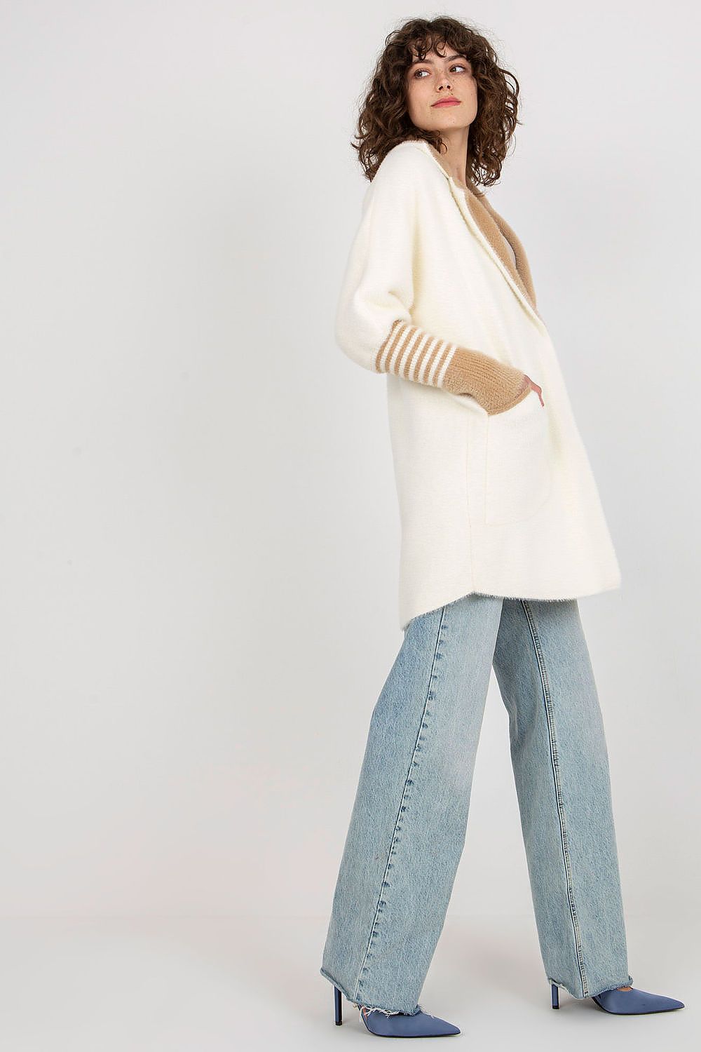 Back view of the Luxurious Women's Long Sleeve Wool Blend Coat with Press Stud Fastening, emphasizing its chic silhouette.