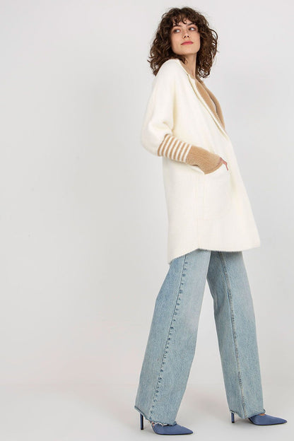 Back view of the Luxurious Women's Long Sleeve Wool Blend Coat with Press Stud Fastening, emphasizing its chic silhouette.