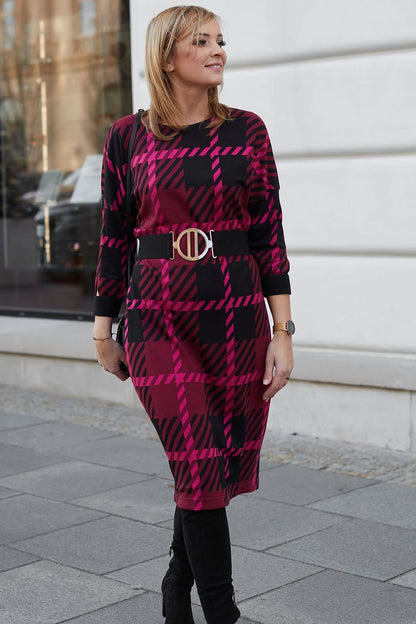 La Aurora Women's Jacquard Knit Daydress displayed elegantly to showcase its feminine silhouette and soft, manageable knit fabric.